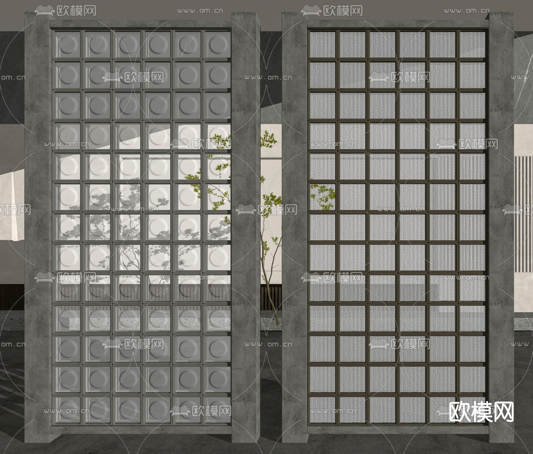 现代玻璃砖隔断su模型下载（渲染图2）
