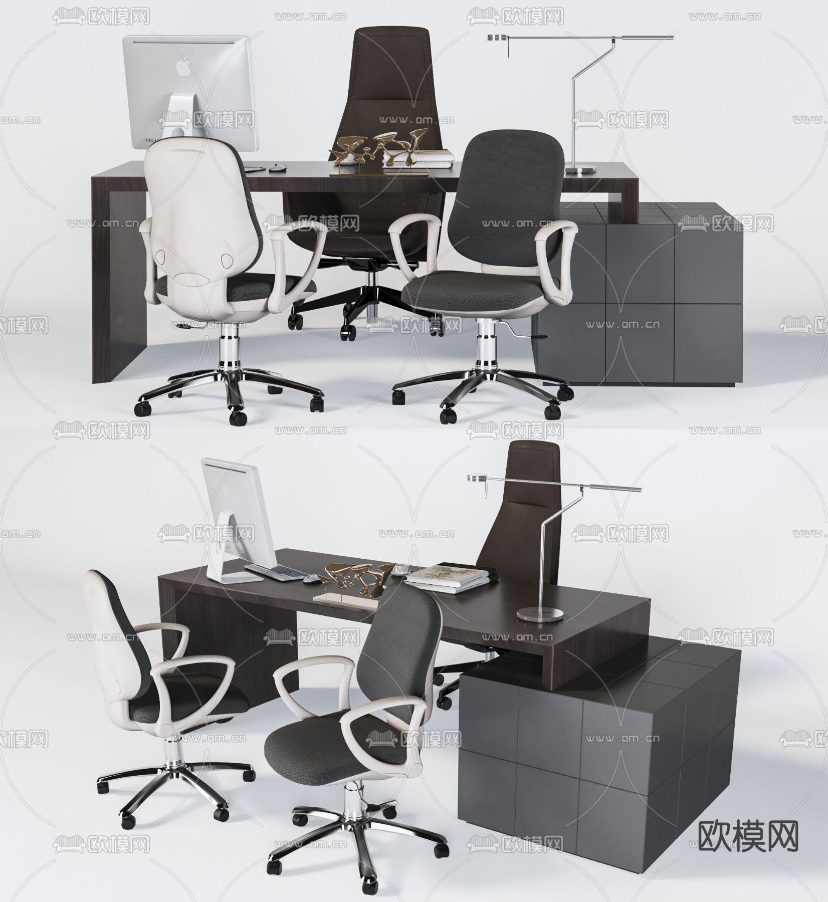 现代实木班台桌椅3d模型