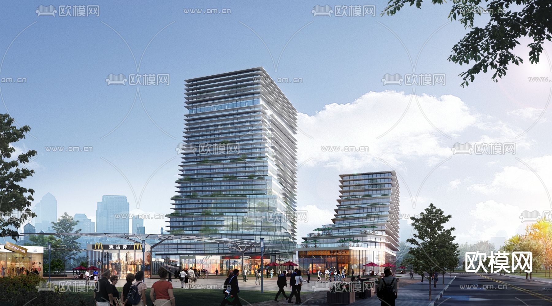 现代商业办公楼建筑外观3d模型下载