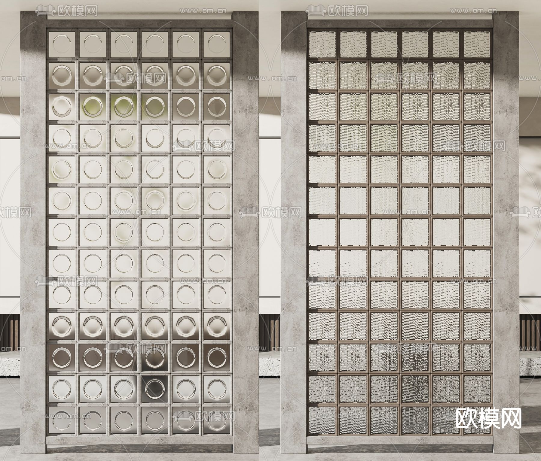 现代玻璃砖隔断su模型下载（渲染图1）