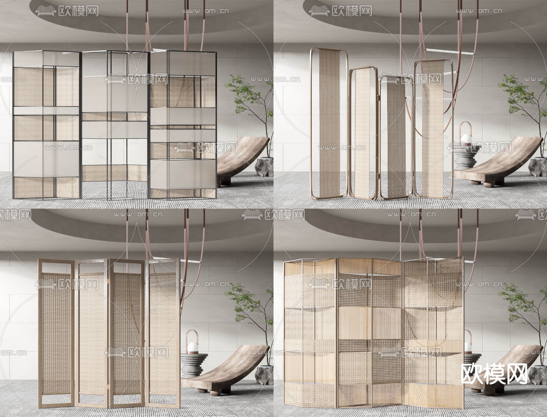 侘寂实木屏风隔断3d模型下载（渲染图1）