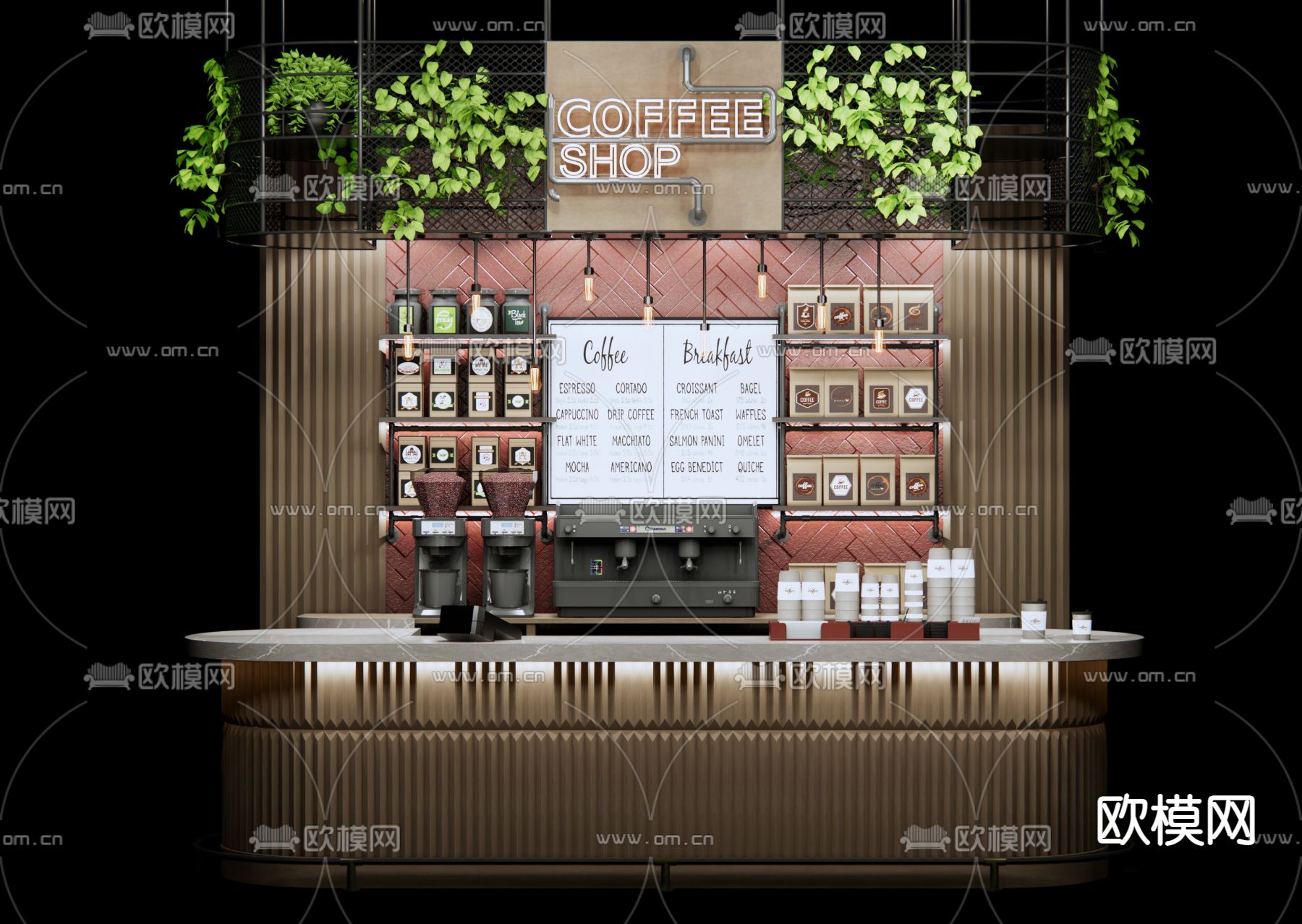 现代收银台su模型下载（渲染图1）