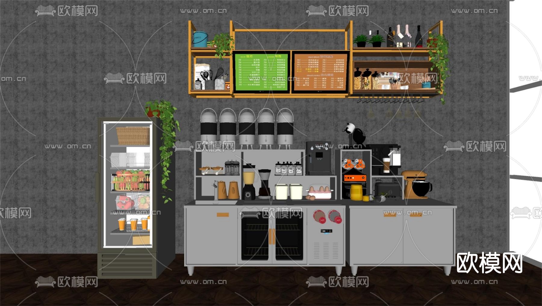 现代奶茶店操作台su模型下载（渲染图2）