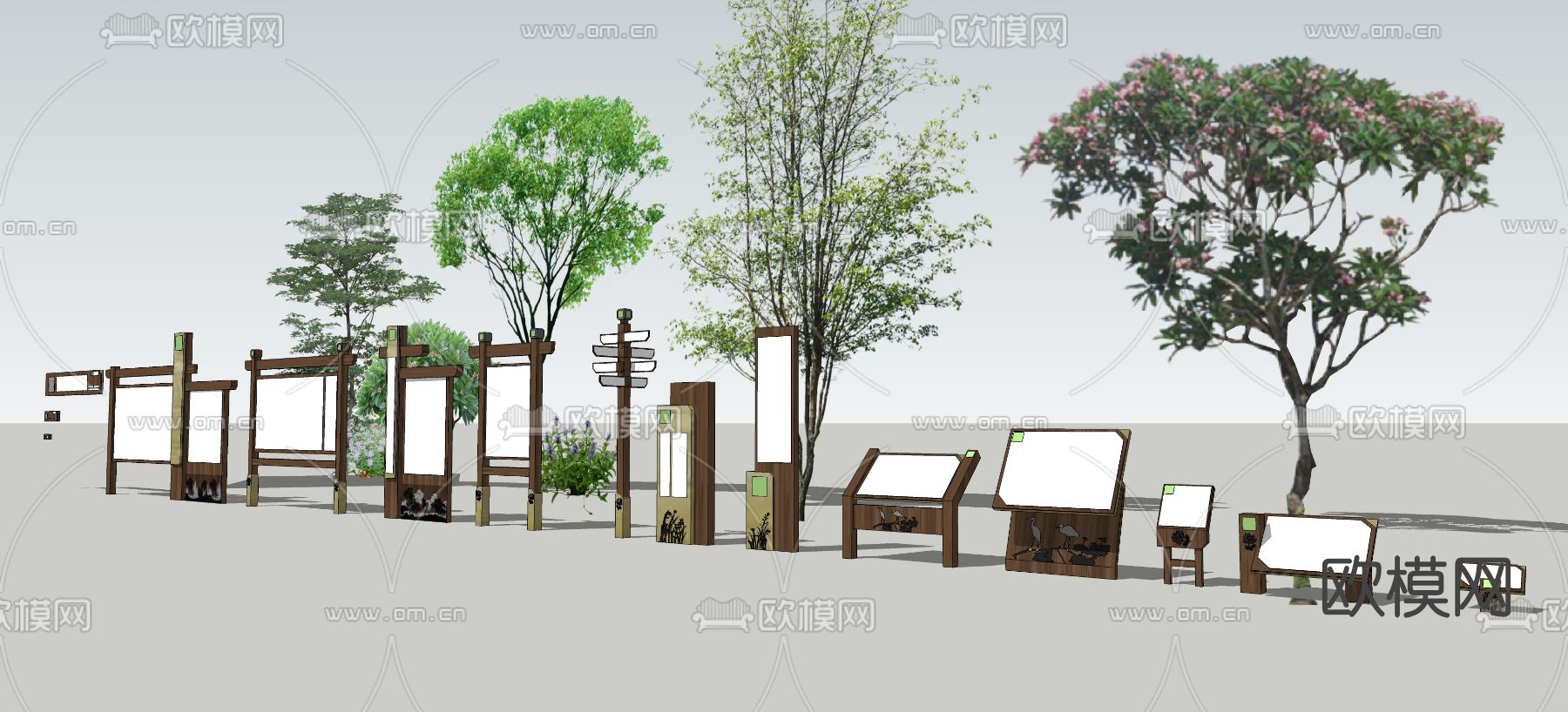 新中式科普牌标识牌su模型下载（渲染图2）