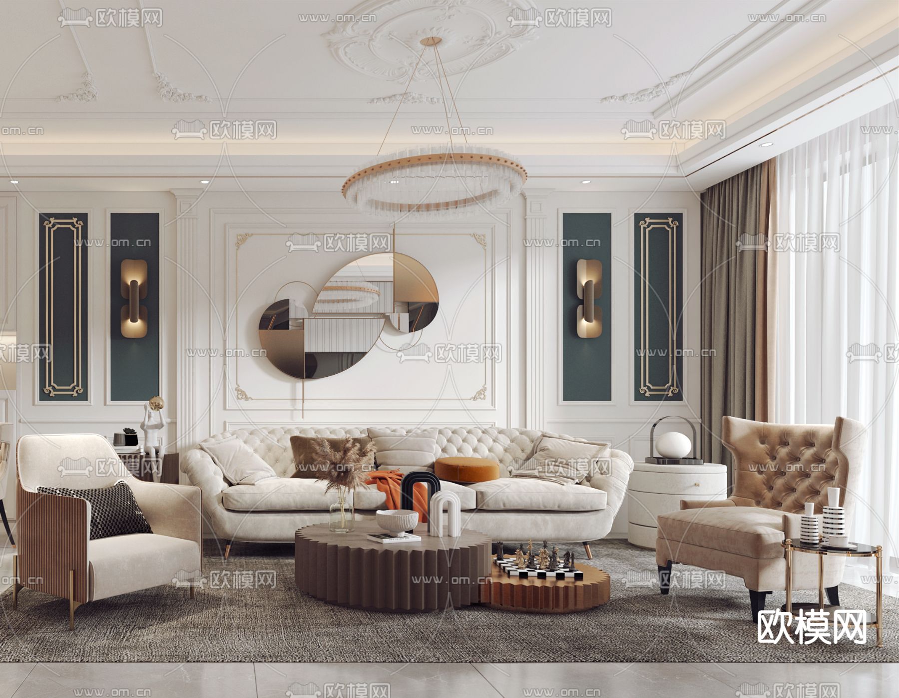 简欧客厅餐厅3d模型下载（渲染图4）