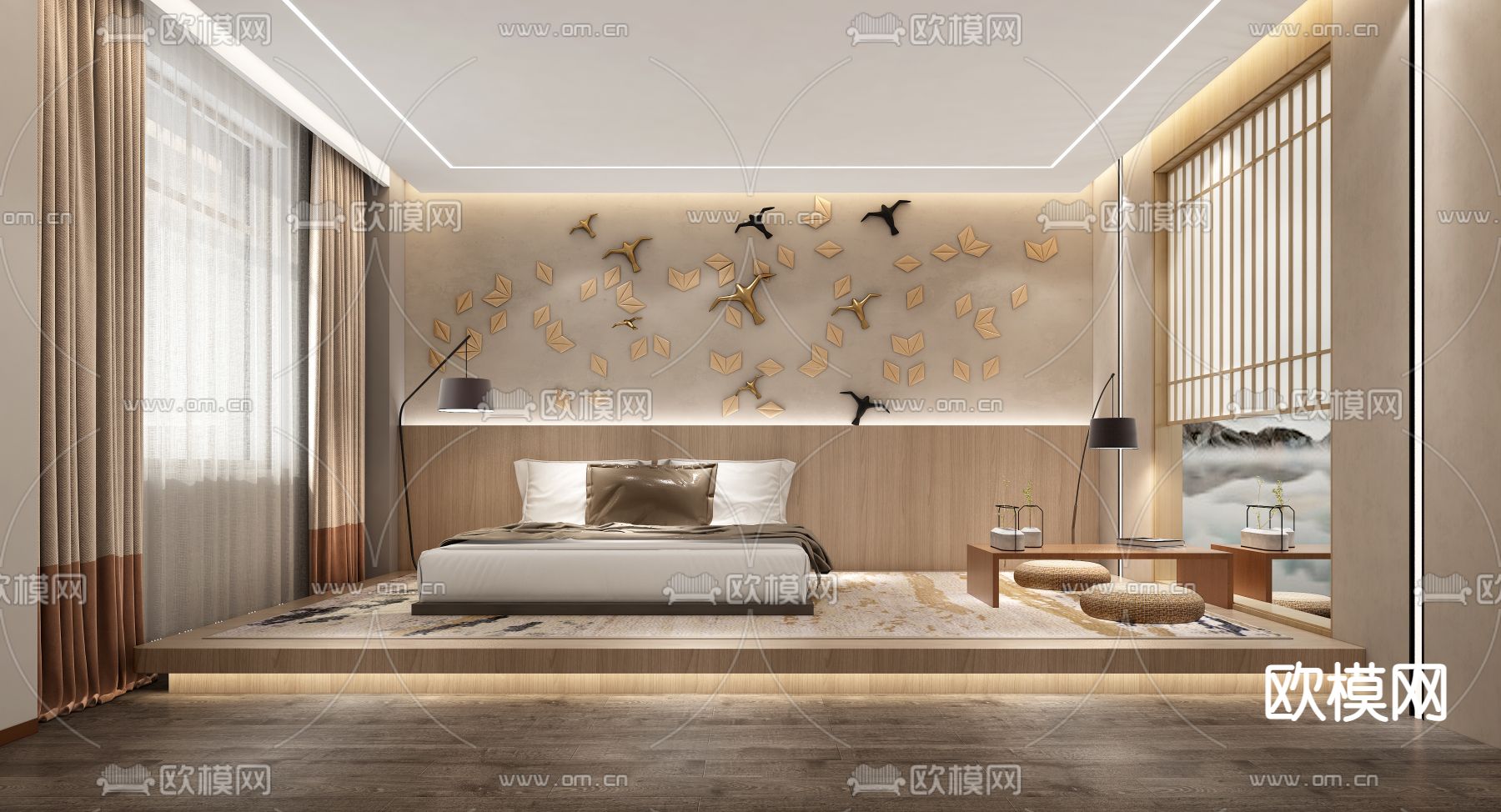 日式榻榻米卧室免费3d模型下载