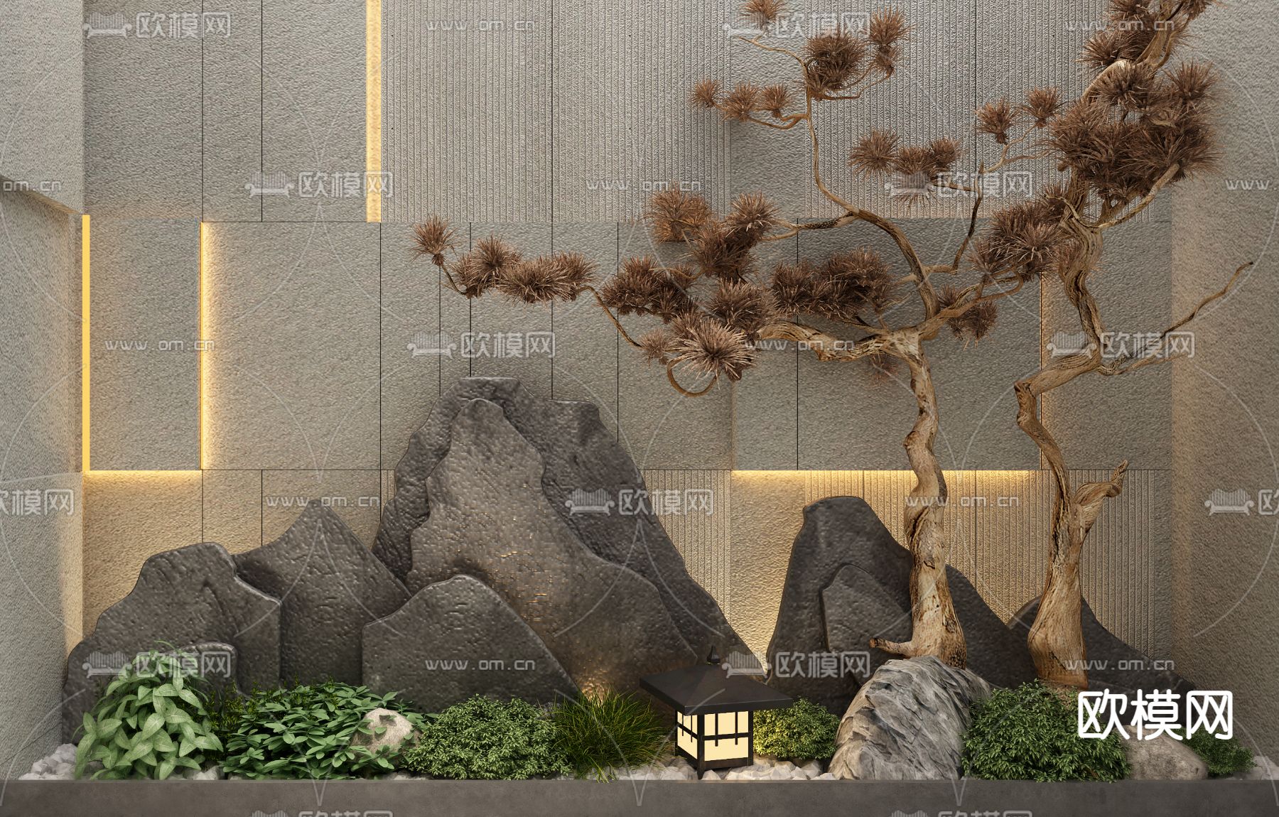 新中式假山枯山水园艺小品3d模型下载（渲染图3）