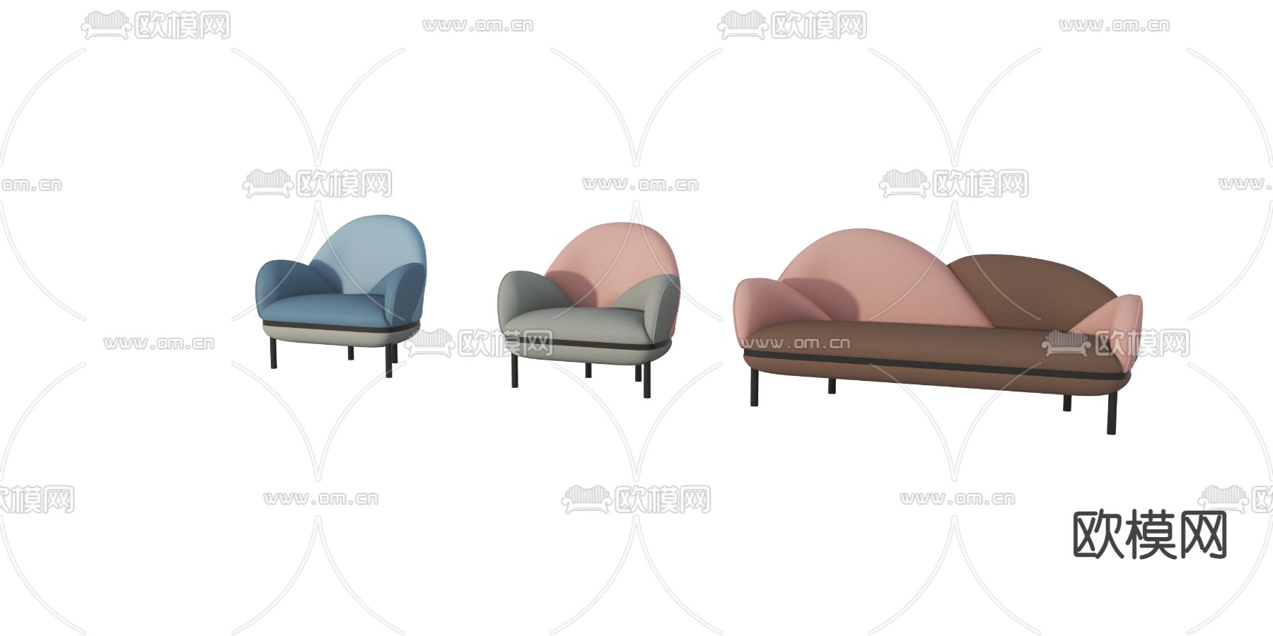 北欧布艺休闲沙发3d模型下载