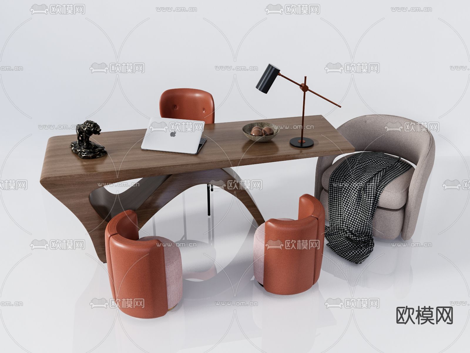 现代实木书桌椅su模型下载（渲染图1）