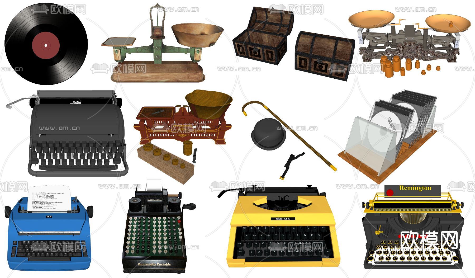欧式古典打字机su模型下载