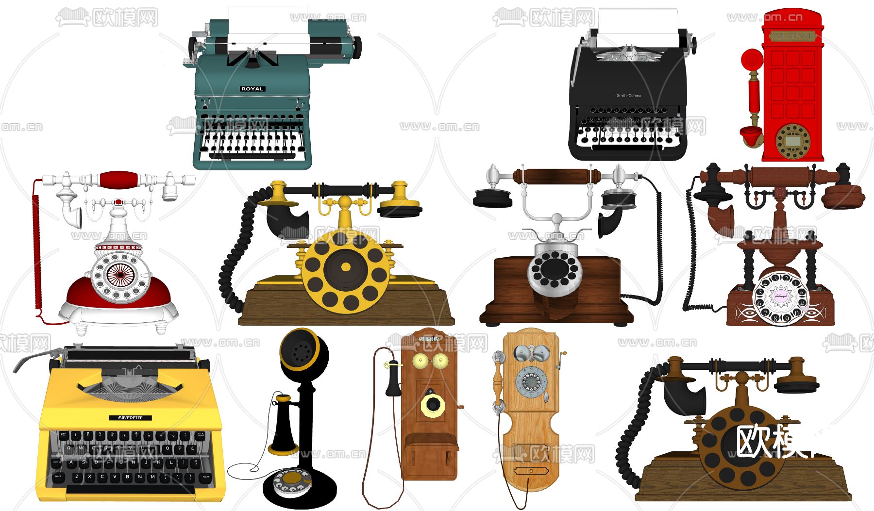 欧式古典电话su模型下载