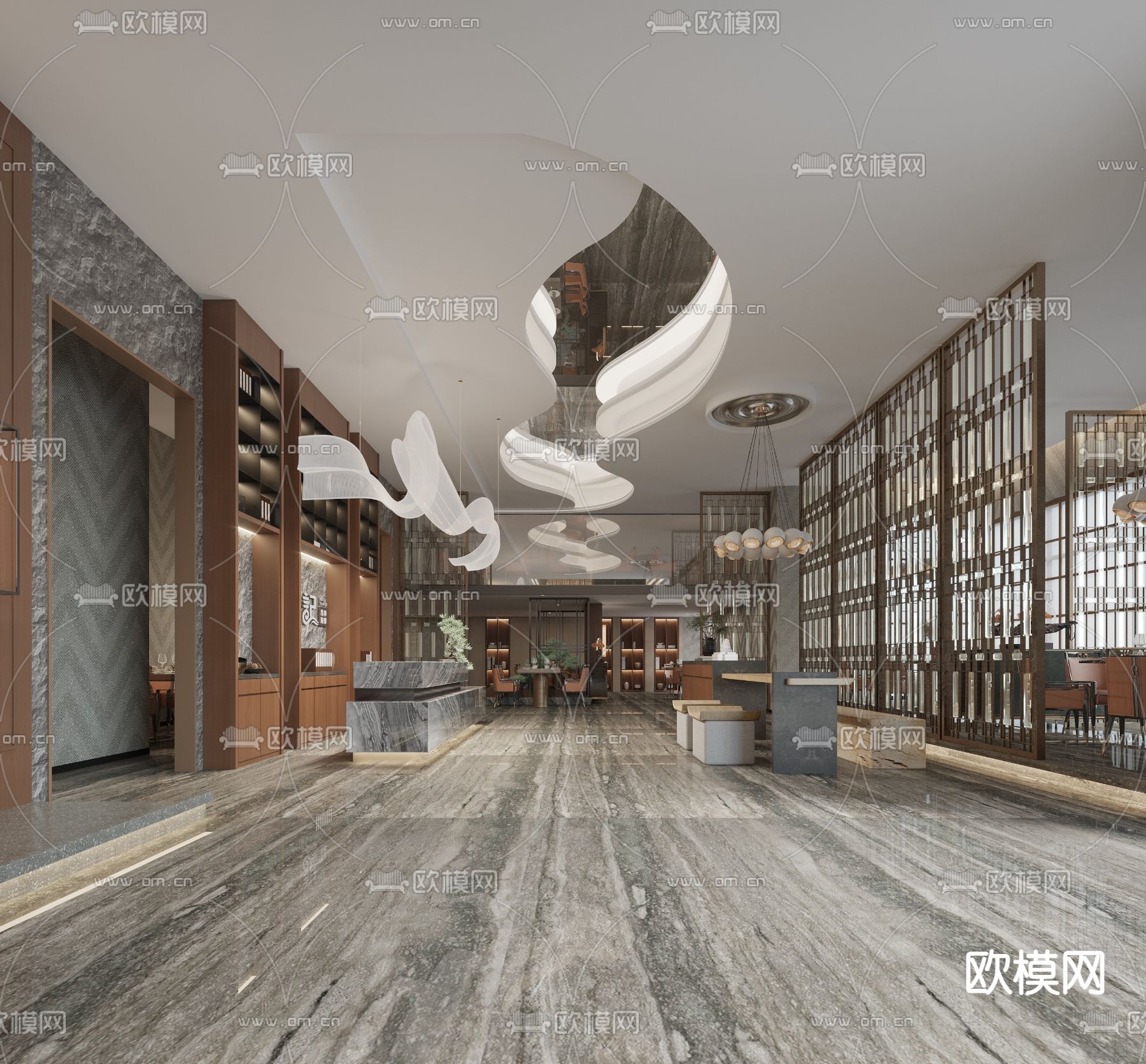 新中式海鲜牛肉火锅店3d模型