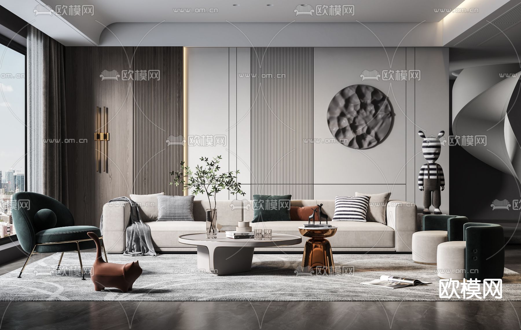现代布艺沙发组合3d模型