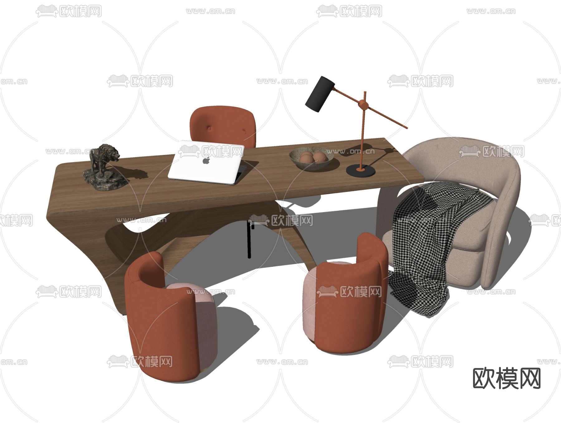 现代实木书桌椅su模型下载（渲染图2）
