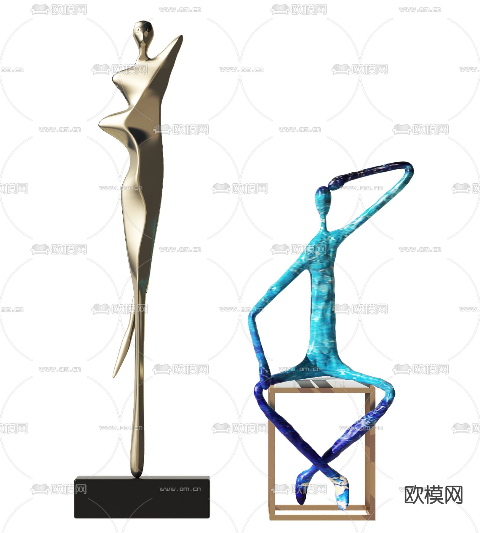 现代抽象人物雕塑3d模型下载