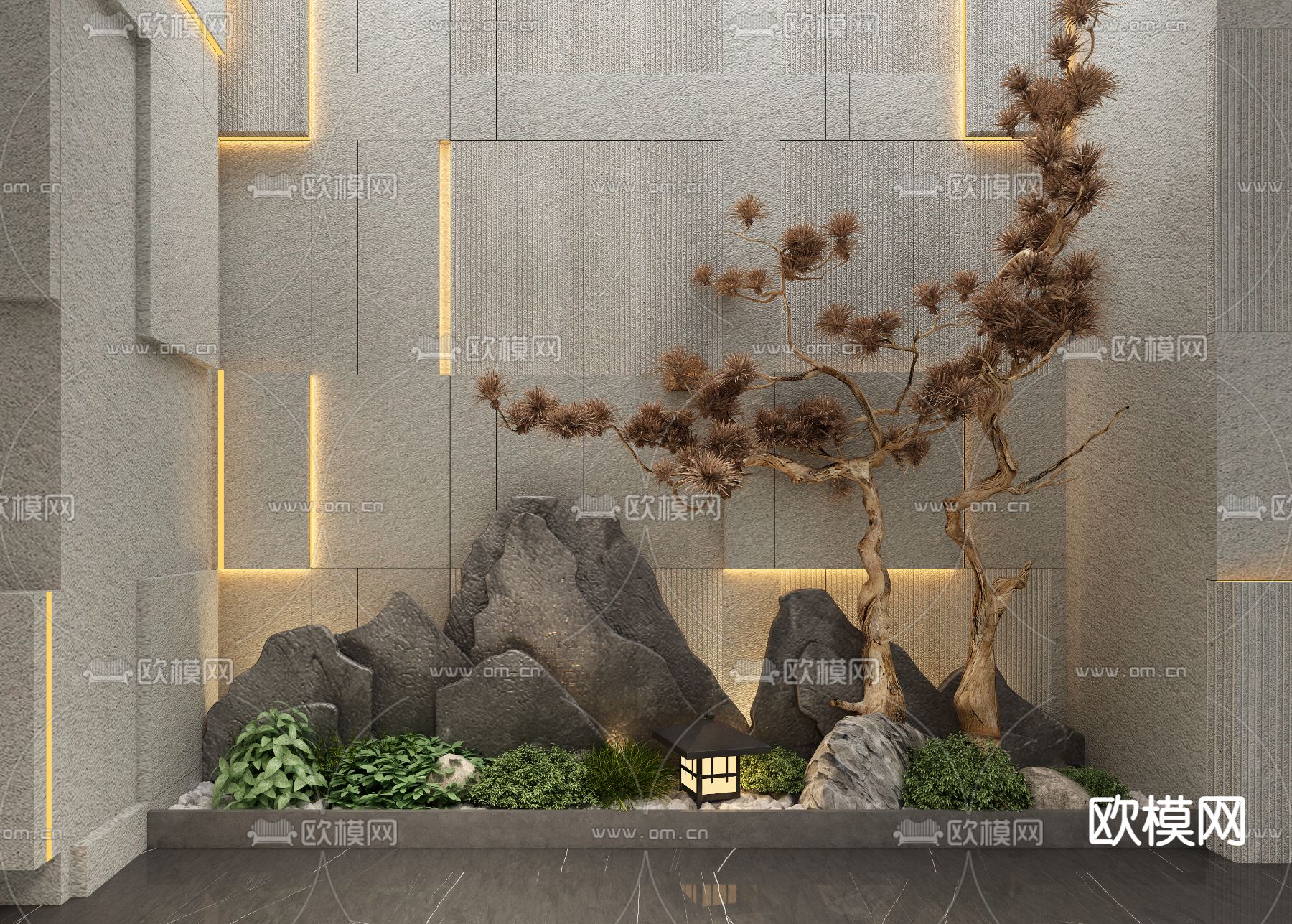 新中式假山枯山水园艺小品3d模型下载（渲染图1）