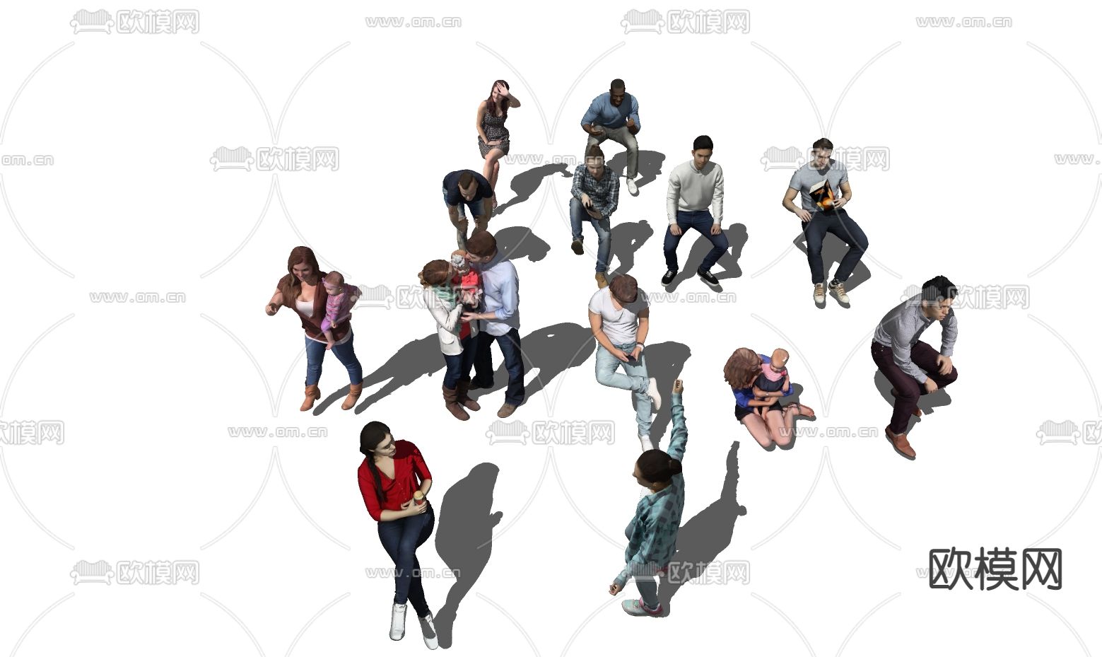 现代3D人物多人su模型下载