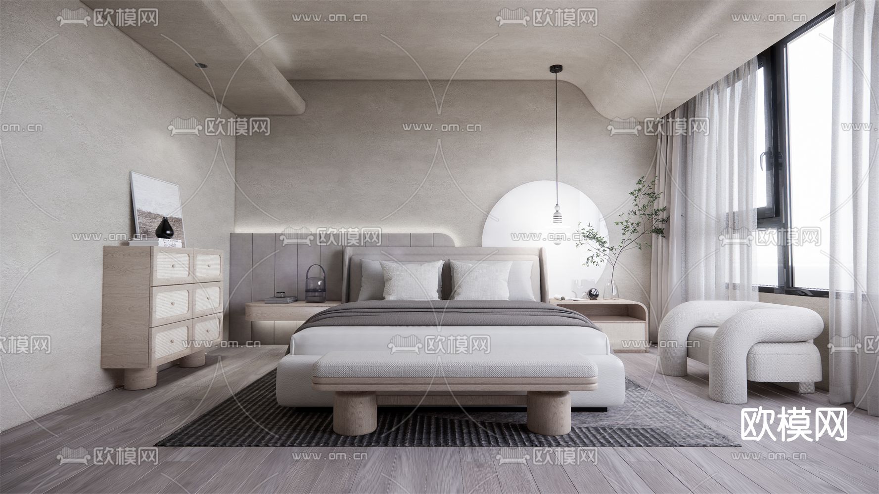 现代极简卧室su模型