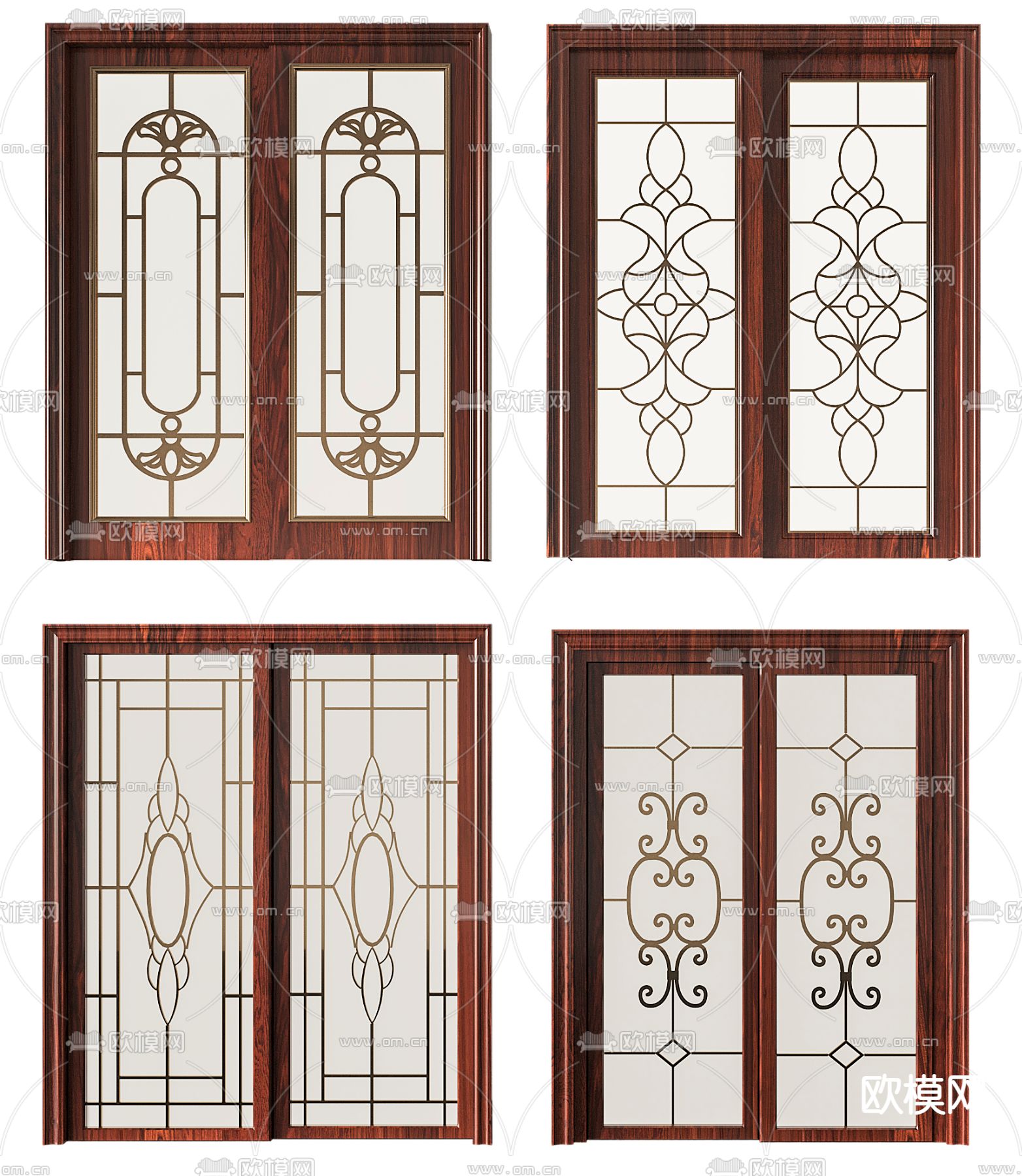 简欧玻璃花纹推拉门3d模型下载