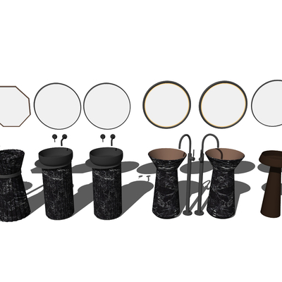  现代柱盆洗手盆su模型 