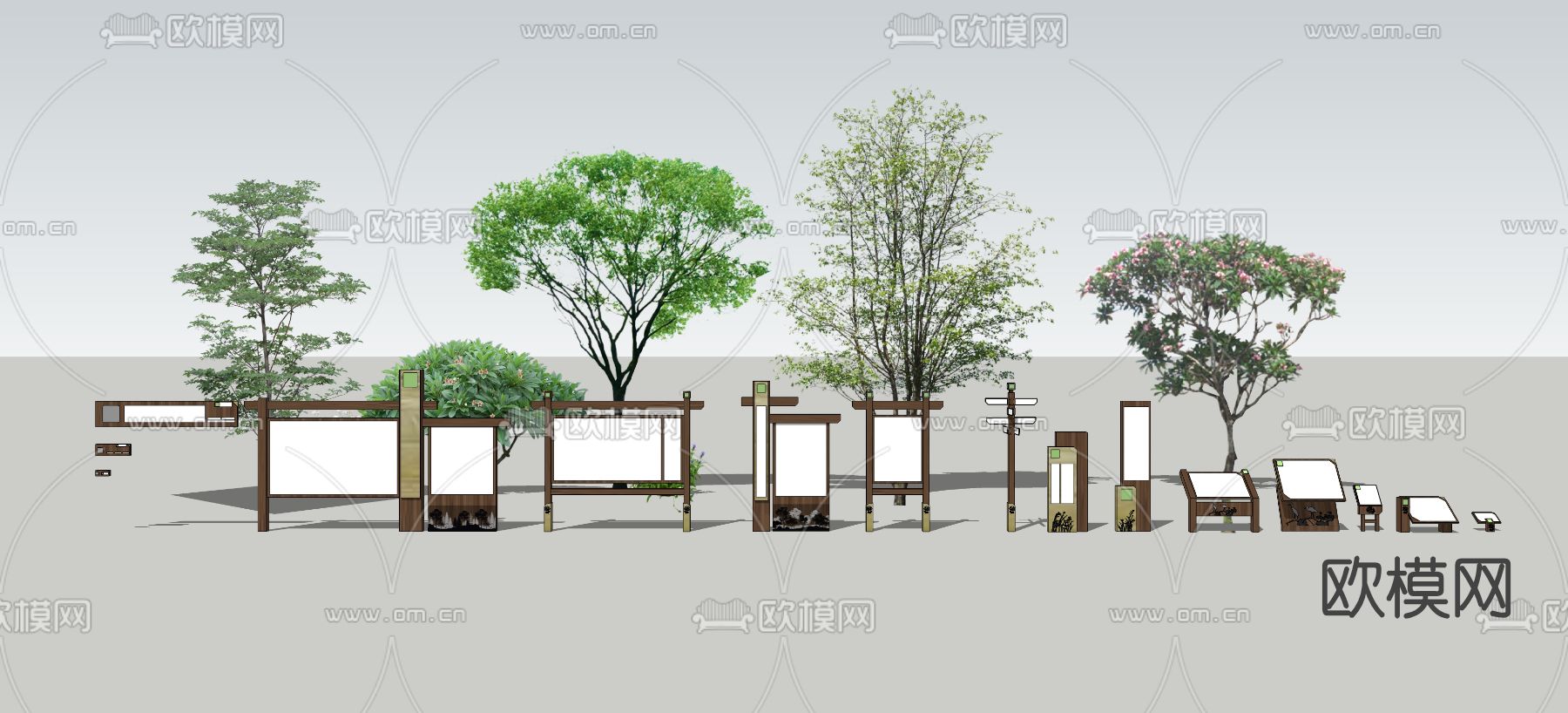 新中式科普牌标识牌su模型下载（渲染图1）