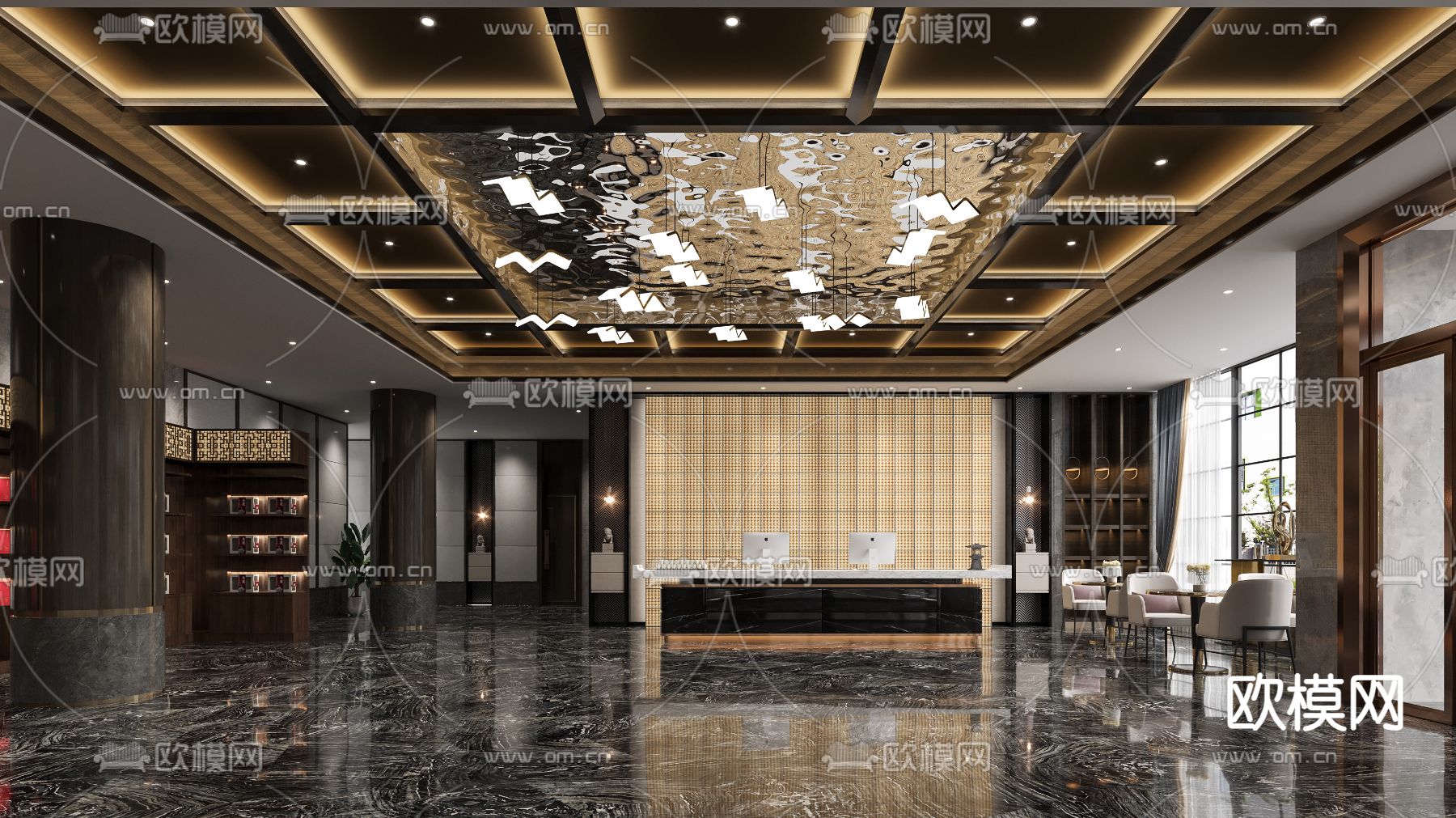 新中式酒店大堂前台3d模型