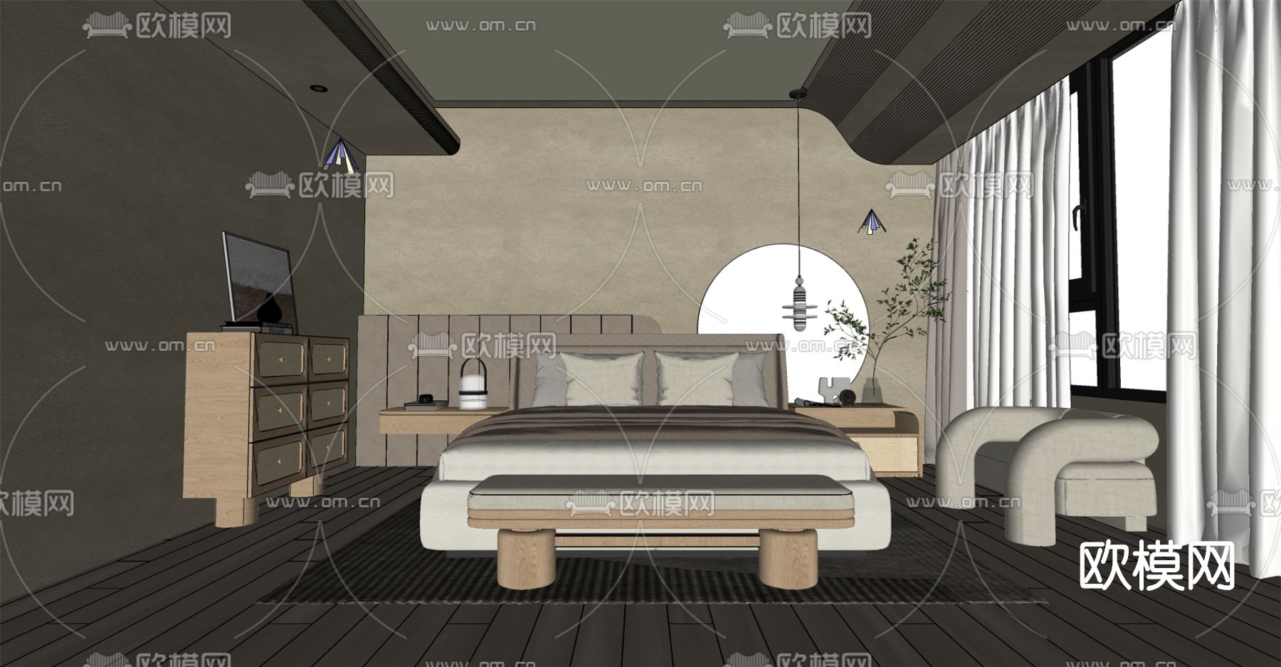 现代极简卧室su模型