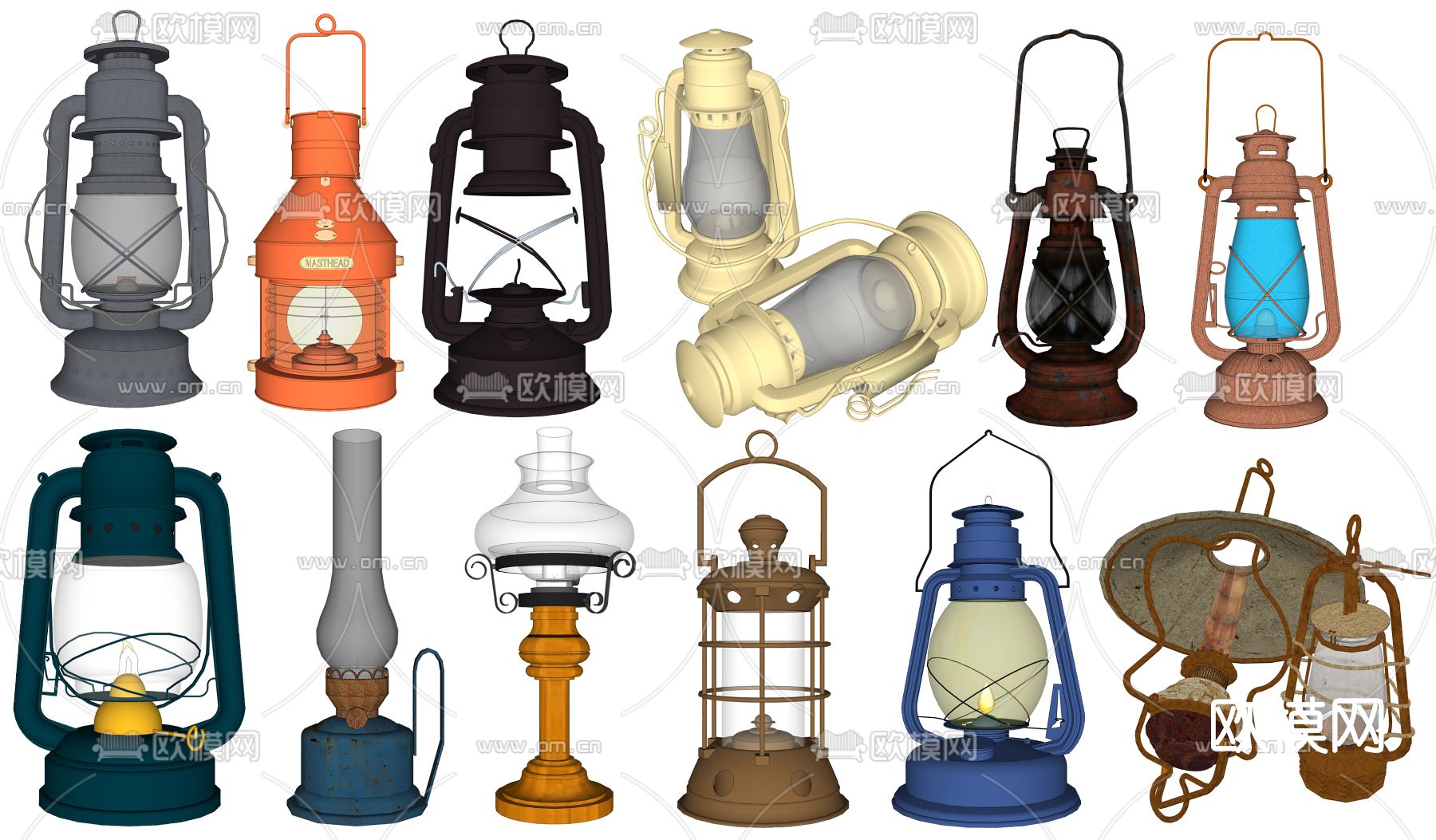 欧式古典煤油灯su模型