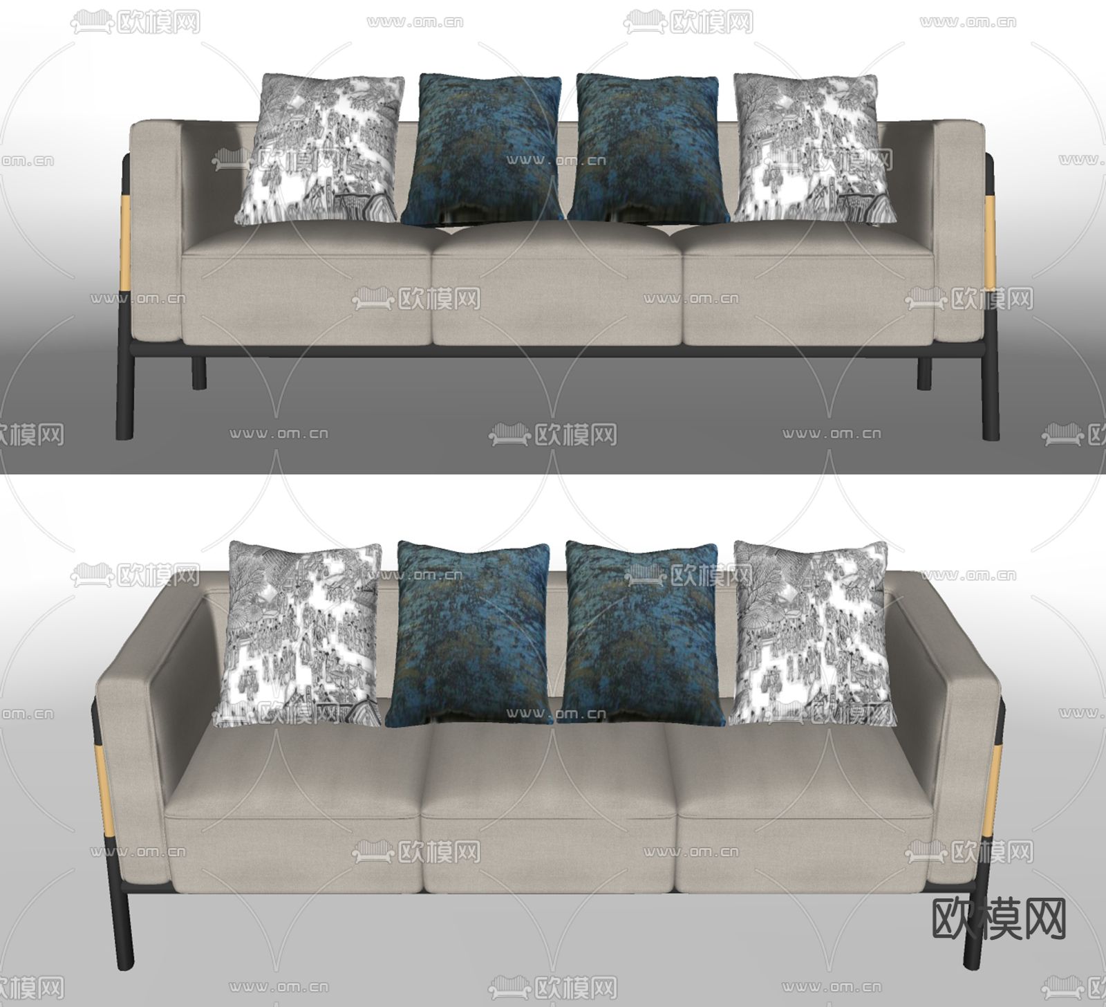 现代布艺多人沙发su模型下载（渲染图2）