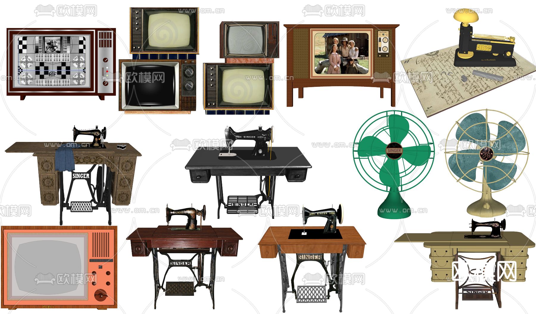 中式复古电视机su模型下载