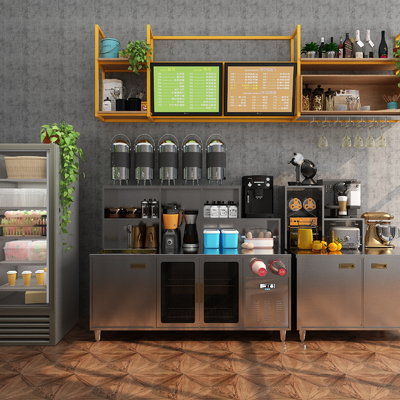  现代奶茶店操作台su模型 