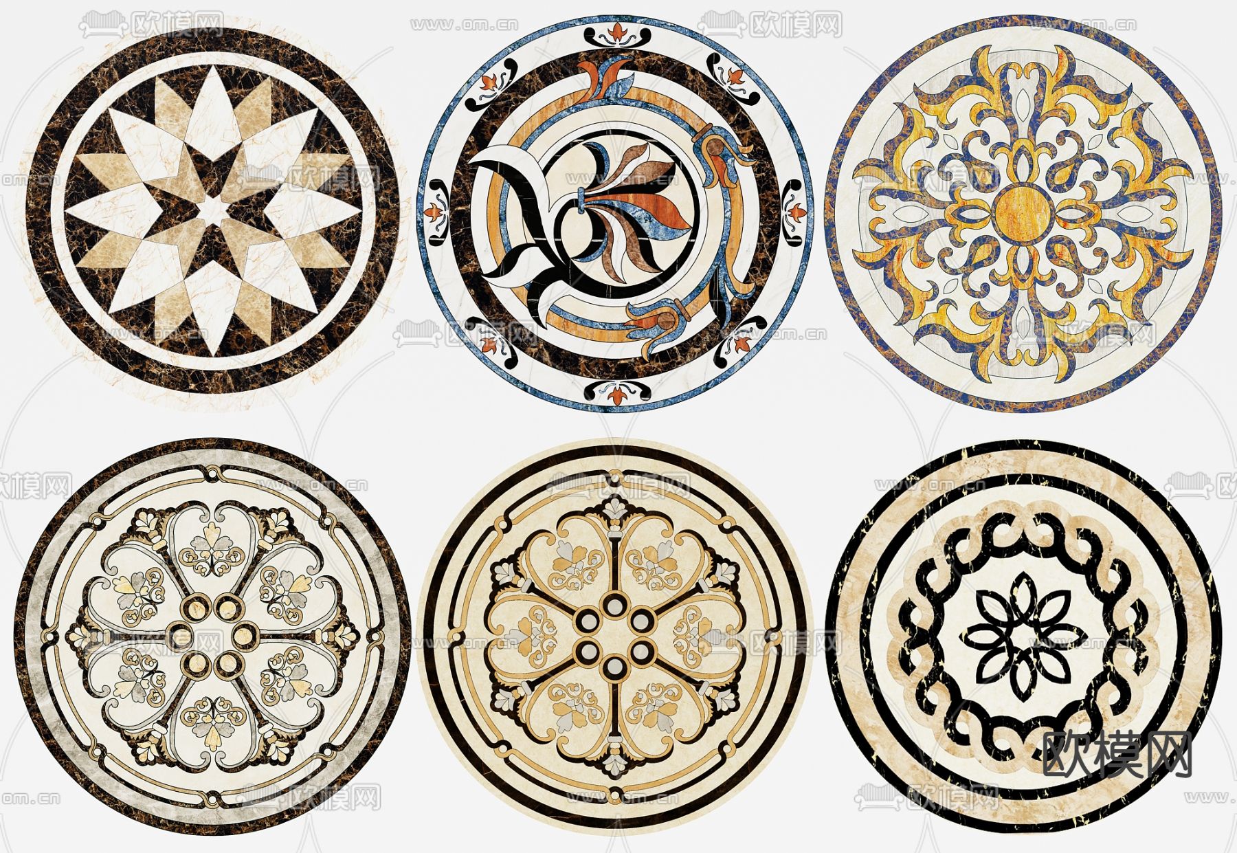 欧式圆形拼花瓷砖3d模型下载