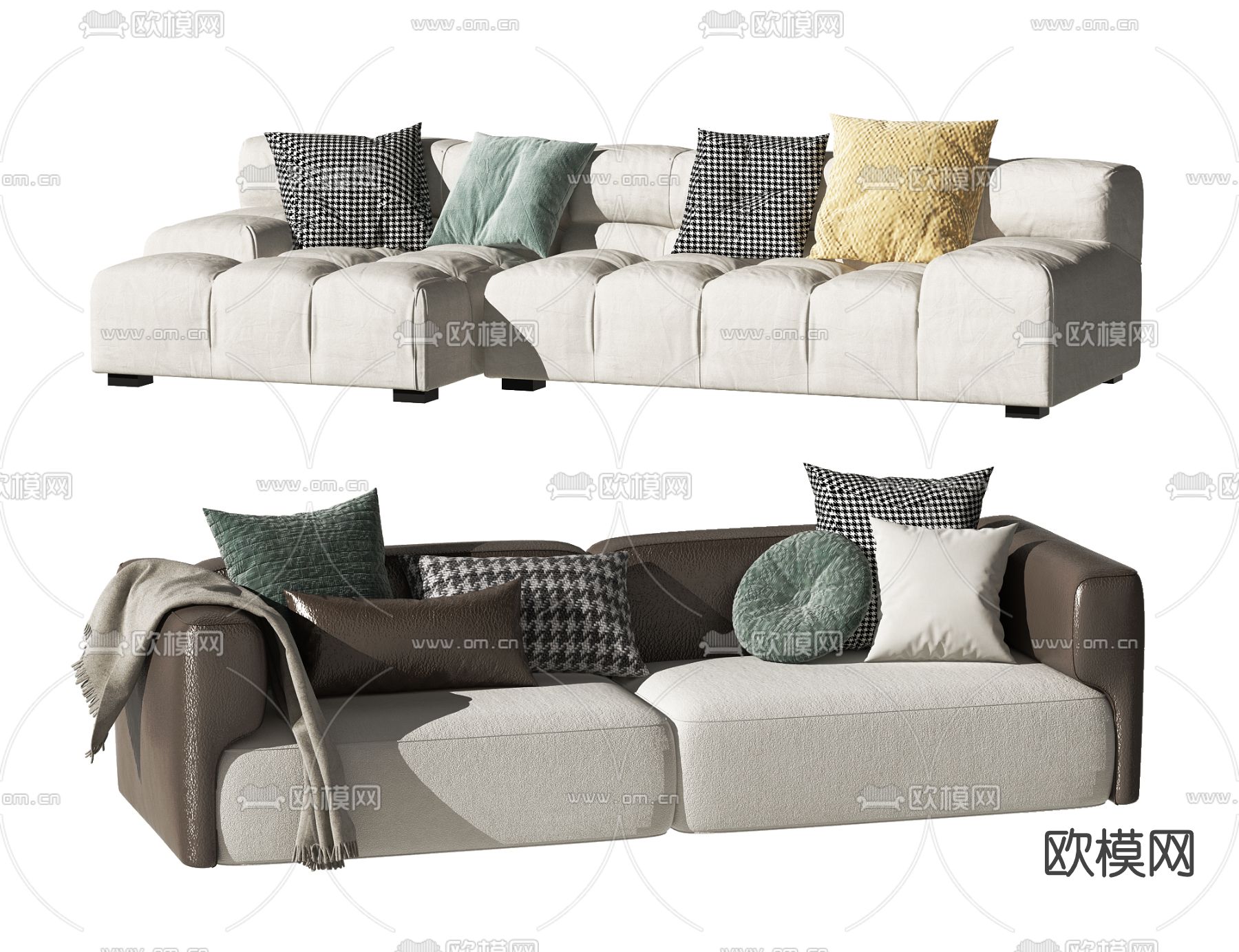 现代布艺转角沙发3d模型下载