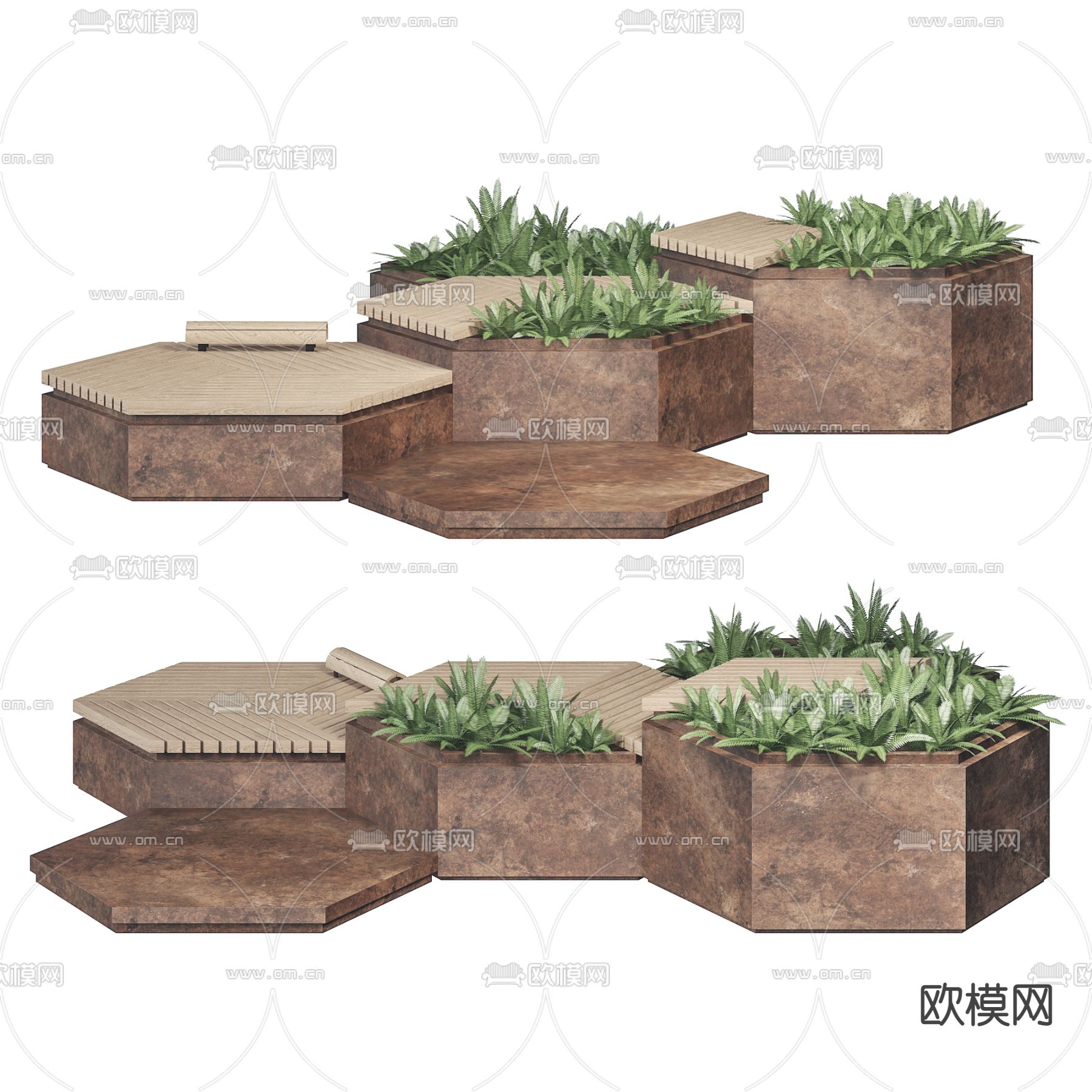 现代户外花坛座椅3d模型