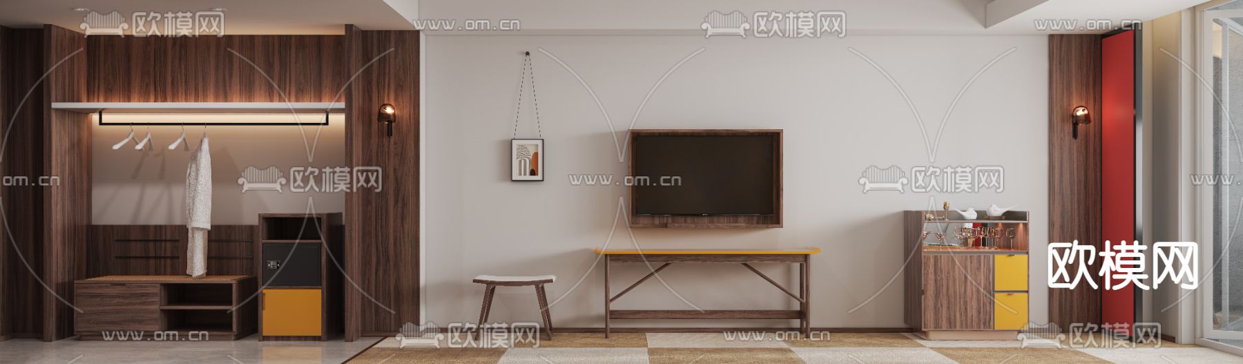 现代酒店双床客房3d模型下载（渲染图5）