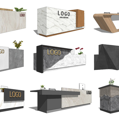  现代办公前台su模型 