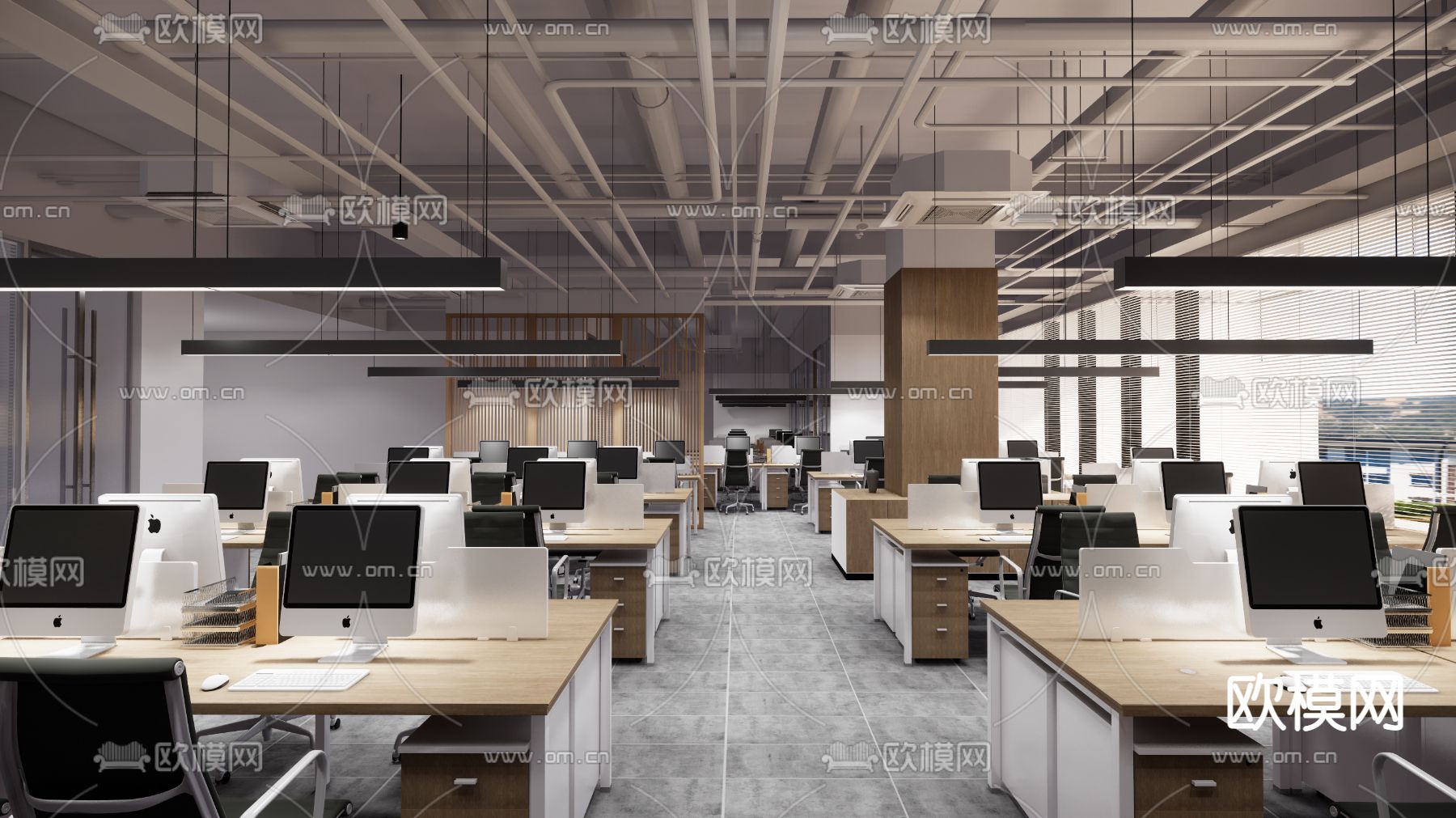 现代敞开式办公室su模型下载（渲染图3）