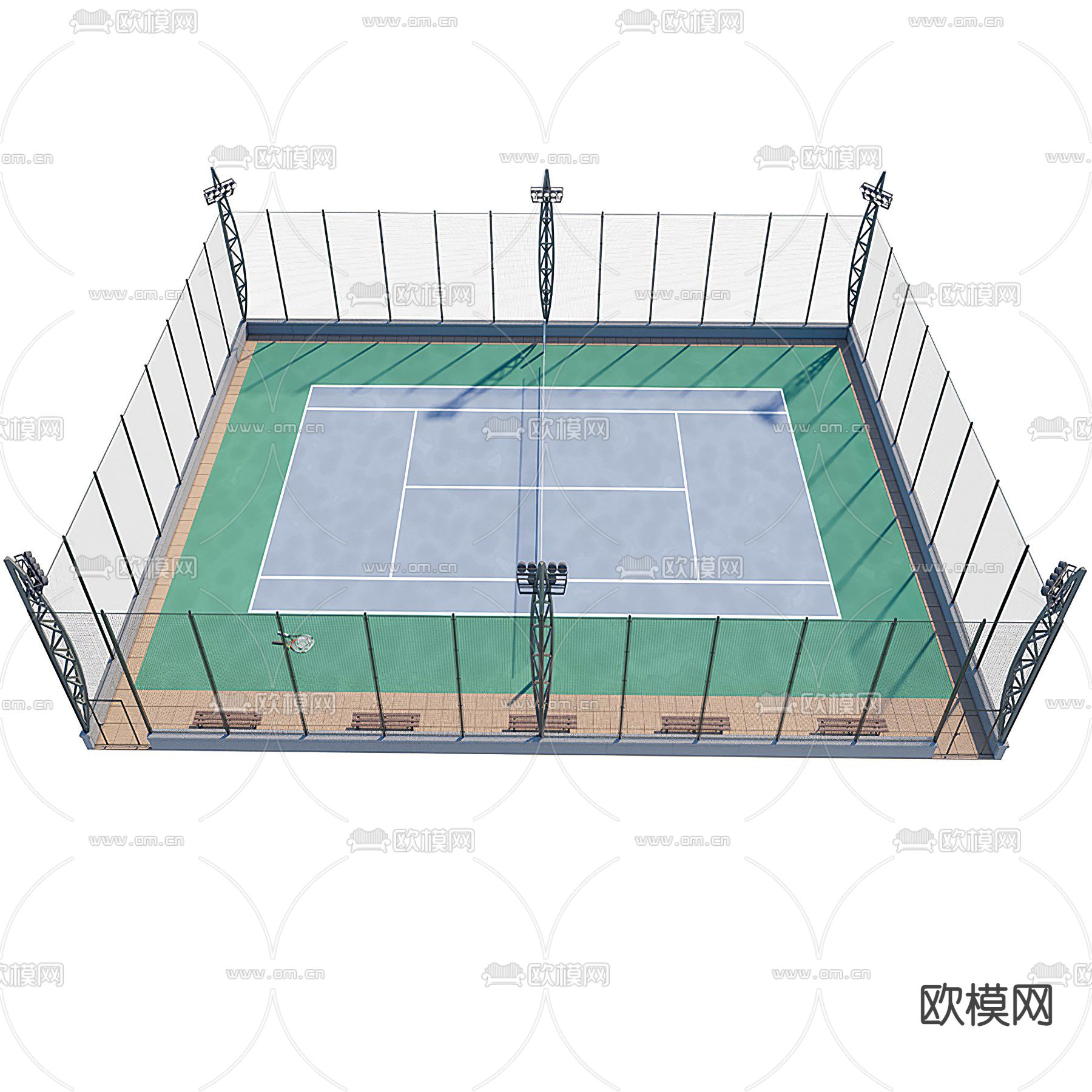 现代户外篮球场3d模型下载（渲染图4）