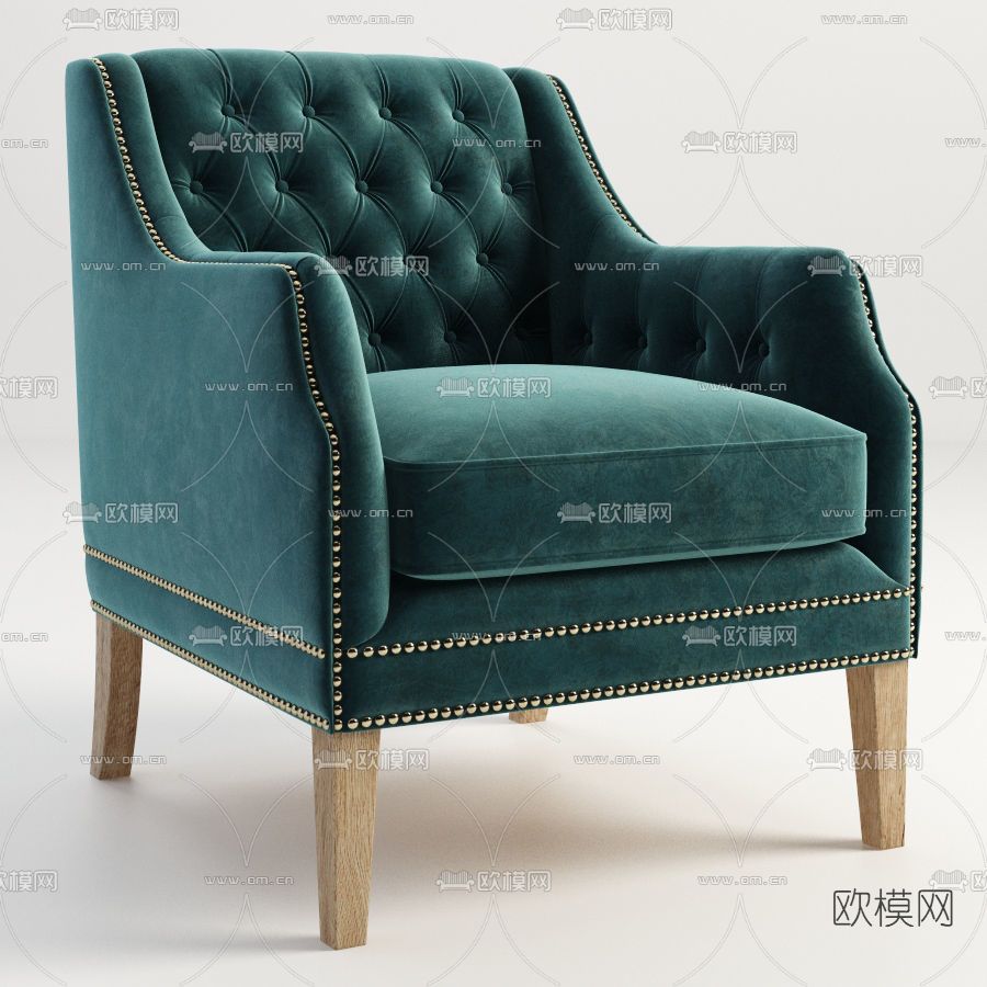 简欧布艺单人沙发免费3d模型下载