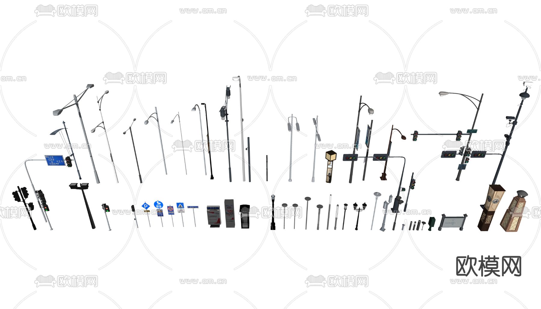 现代路灯交通指示牌交通信号灯su模型下载