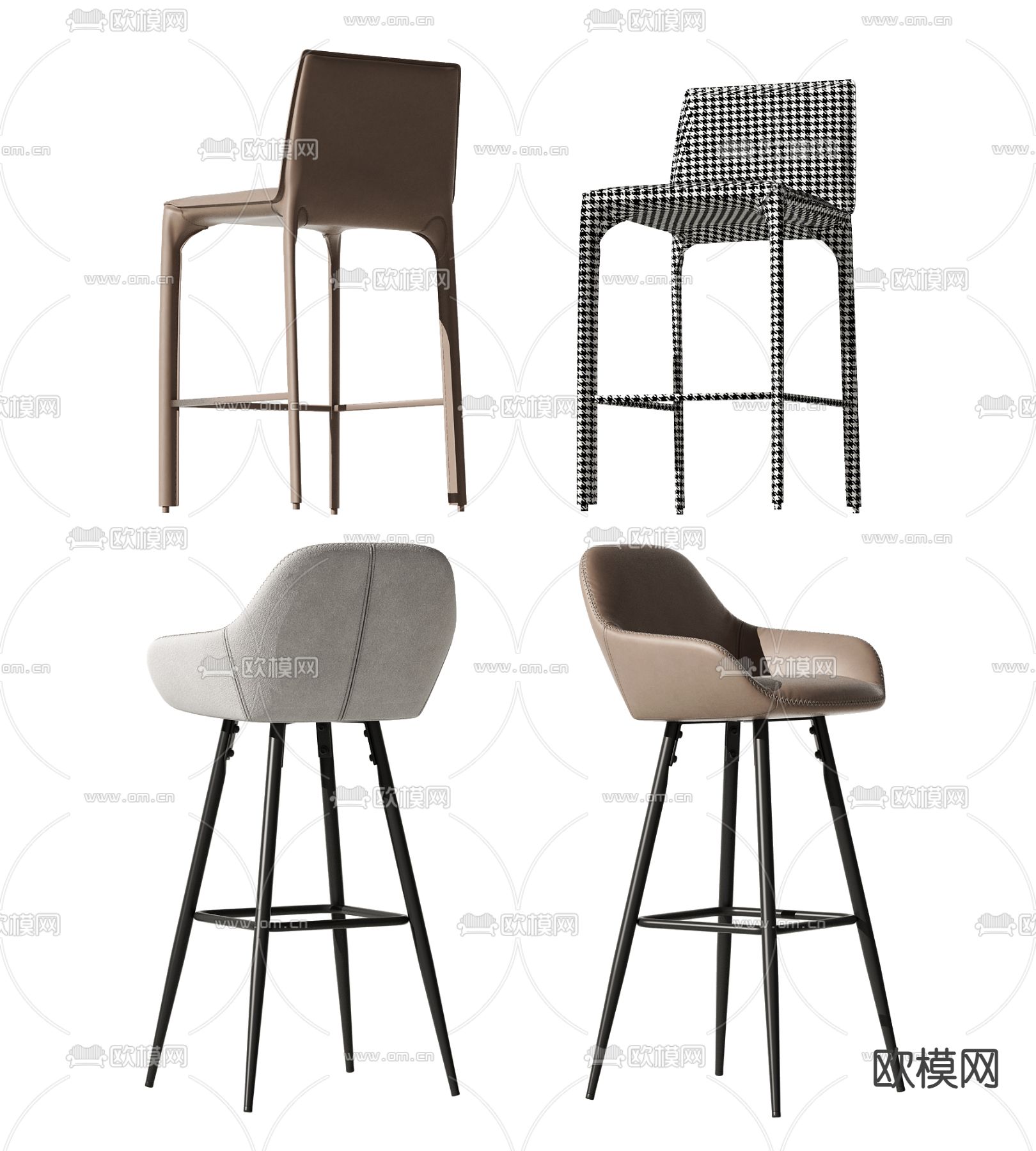现代布艺吧椅3d模型下载