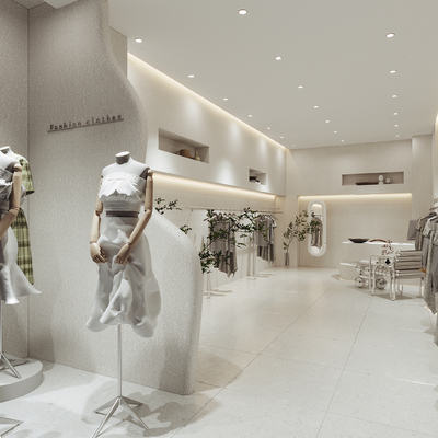  侘寂风女装服装店su模型 