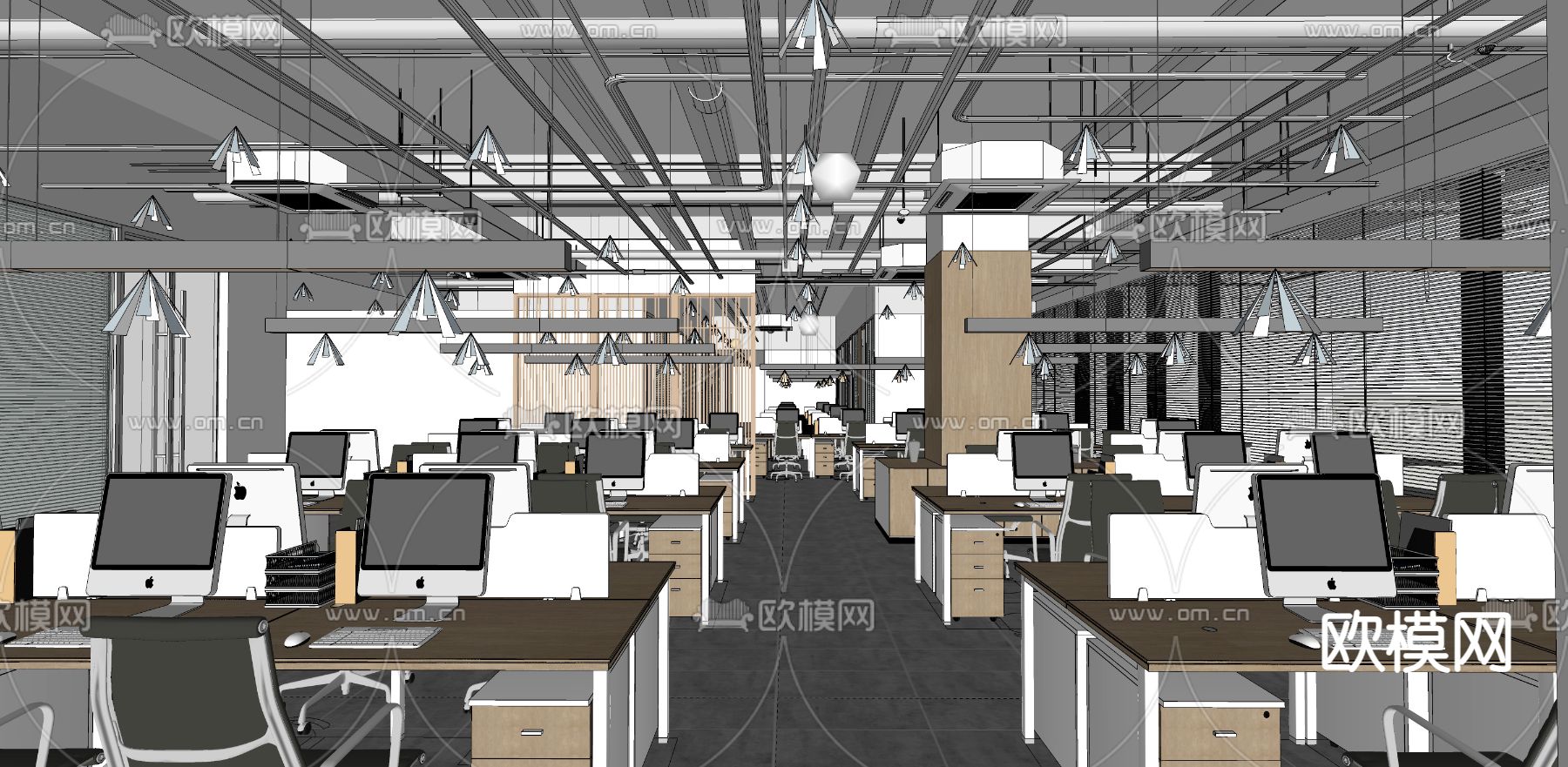 现代敞开式办公室su模型下载（渲染图4）