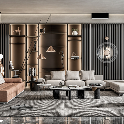 现代布艺沙发组合su模型