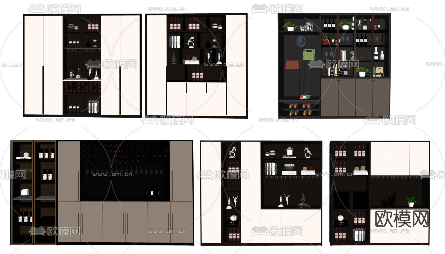 现代轻奢酒柜su模型下载（渲染图2）