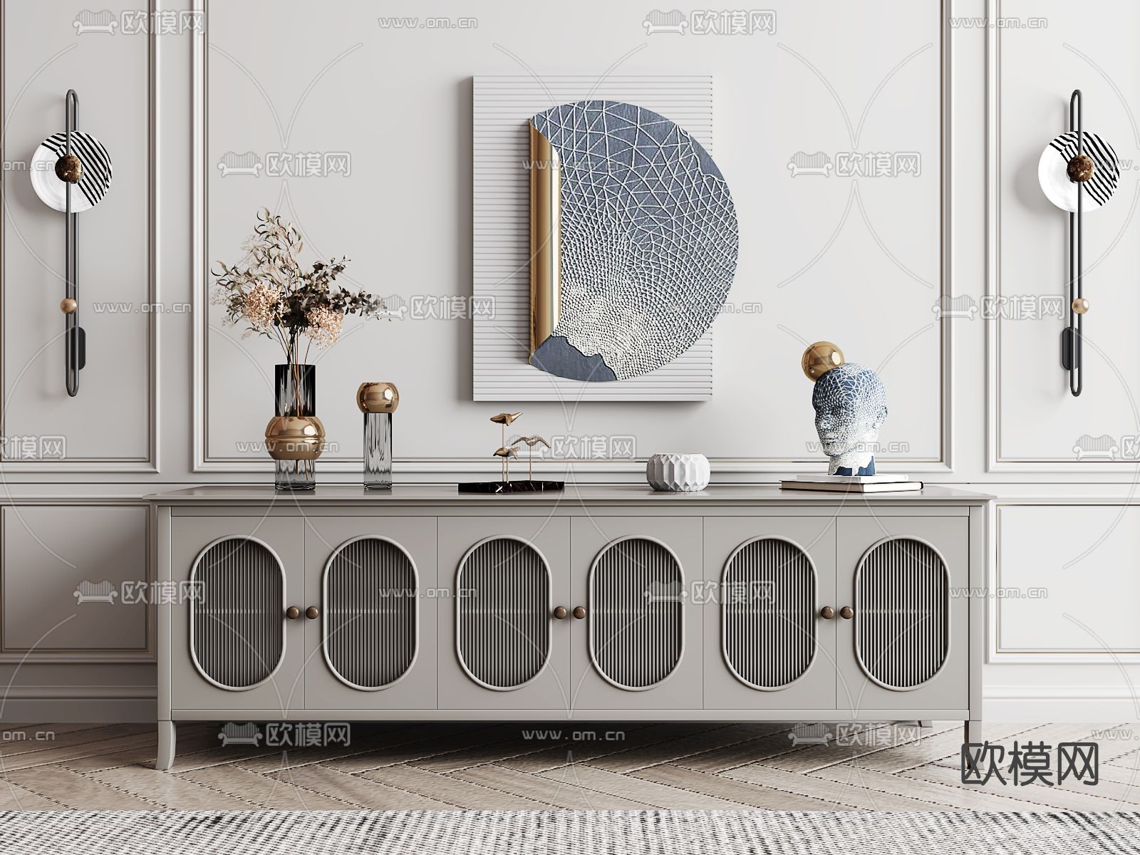 美式实木电视柜su模型下载（渲染图1）