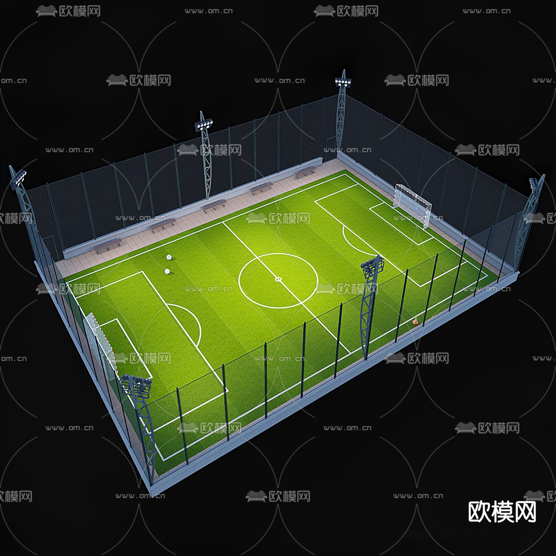 现代户外篮球场3d模型下载（渲染图3）