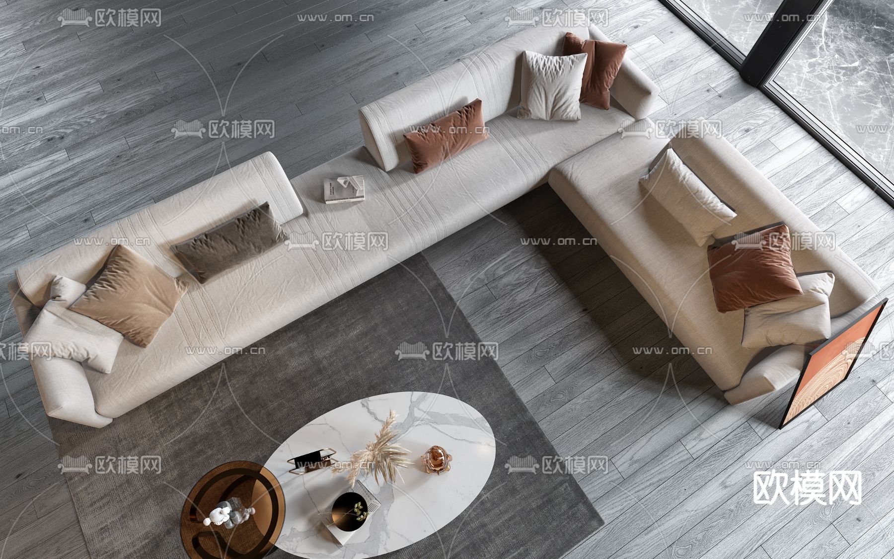现代布艺转角沙发3d模型