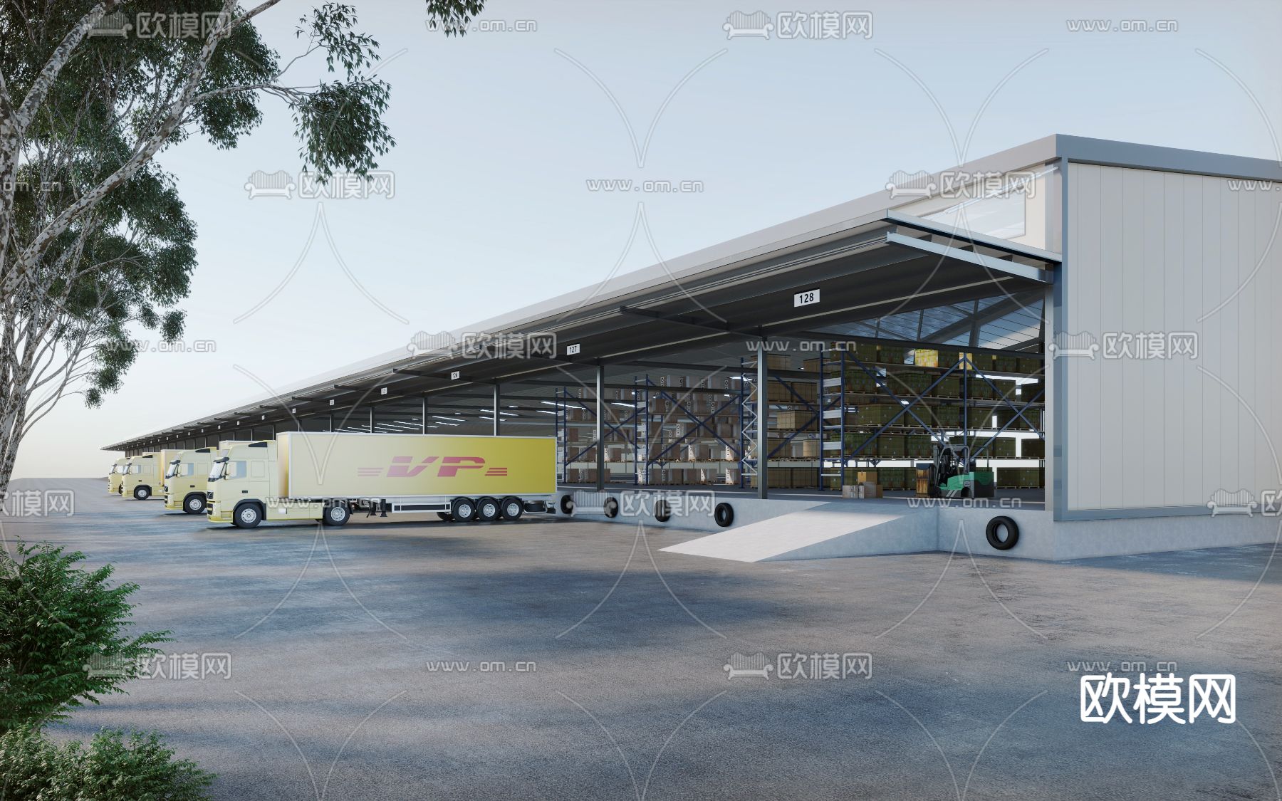 现代工厂仓库物流园3d模型下载
