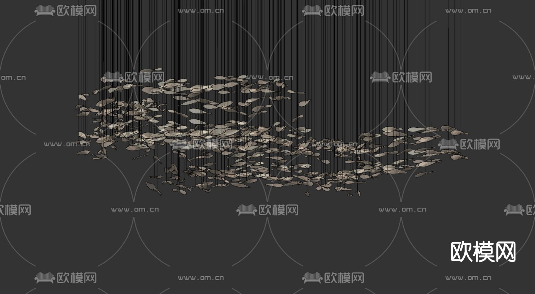 现代水晶花瓣装饰灯su模型下载（渲染图2）